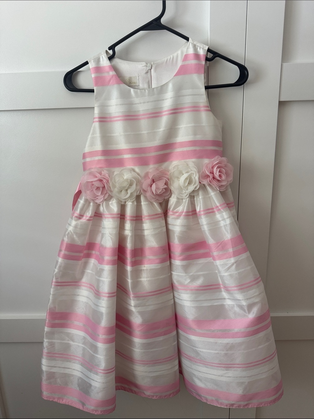 American Princess Pink and White Striped Floral Waist Dress